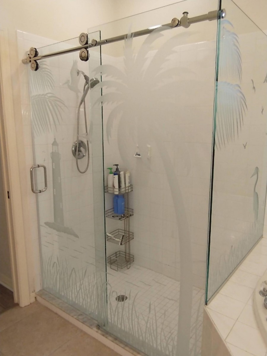 Lemon-Bay-Glass_Etched-Glass-Sliding Door Enclosures_Bypass-shower-doors-After-Etching_041222