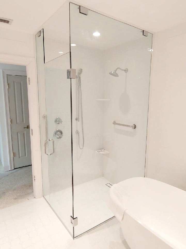 Custom Shower Enclosure-Lemon Bay Glass-hinged shower door 