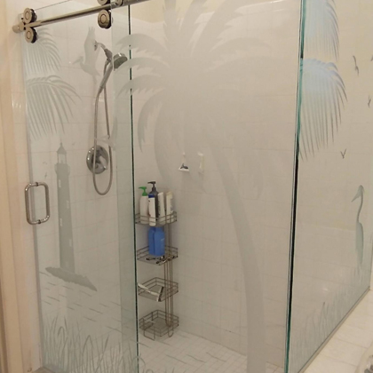 Lemon Bay Glass - Custom Residential_Custom Etched Shower Doors