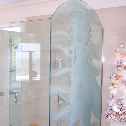 Lemon Bay Glass - Residential Glass - Etched Shower Enclosure