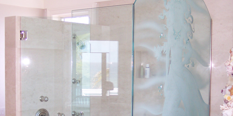 Lemon Bay Glass - Residential Custom Etched Glass Shower Panel - Etched Glass - Etched Shower Glass
